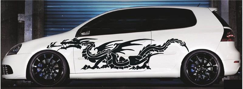 dragon vinyl decal on white car